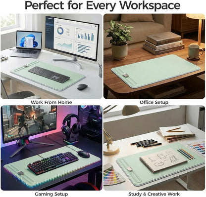 Desk Mat – Double-Sided Vegan Leather & Felt | Built-In Magnetic Cable Organizer & File Storage | Premium Workspace Pad for Office, Gaming & Creative Professionals-（Brown）
