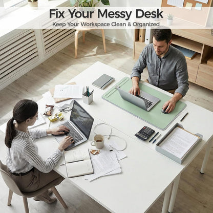 Desk Mat – Double-Sided Vegan Leather & Felt | Built-In Magnetic Cable Organizer & File Storage | Premium Workspace Pad for Office, Gaming & Creative Professionals-（Brown）