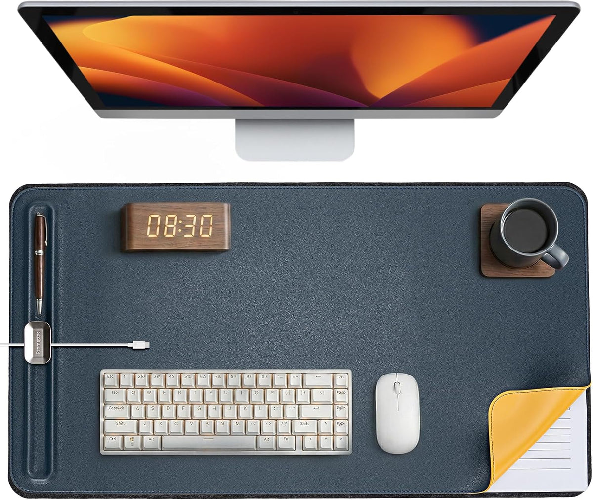 Desk Mat – Double-Sided Vegan Leather & Felt | Built-In Magnetic Cable Organizer & File Storage | Premium Workspace Pad for Office, Gaming & Creative Professionals-（Brown）