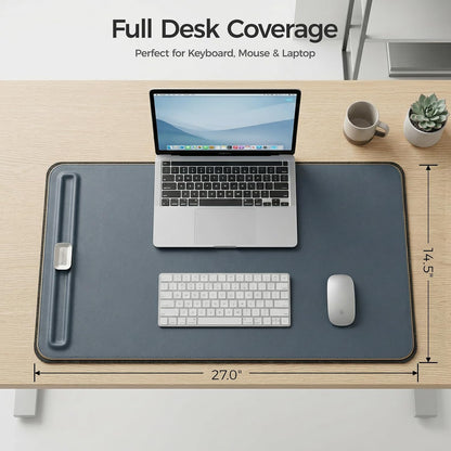 Desk Mat – Double-Sided Vegan Leather & Felt | Built-In Magnetic Cable Organizer & File Storage | Premium Workspace Pad for Office, Gaming & Creative Professionals-（Brown）
