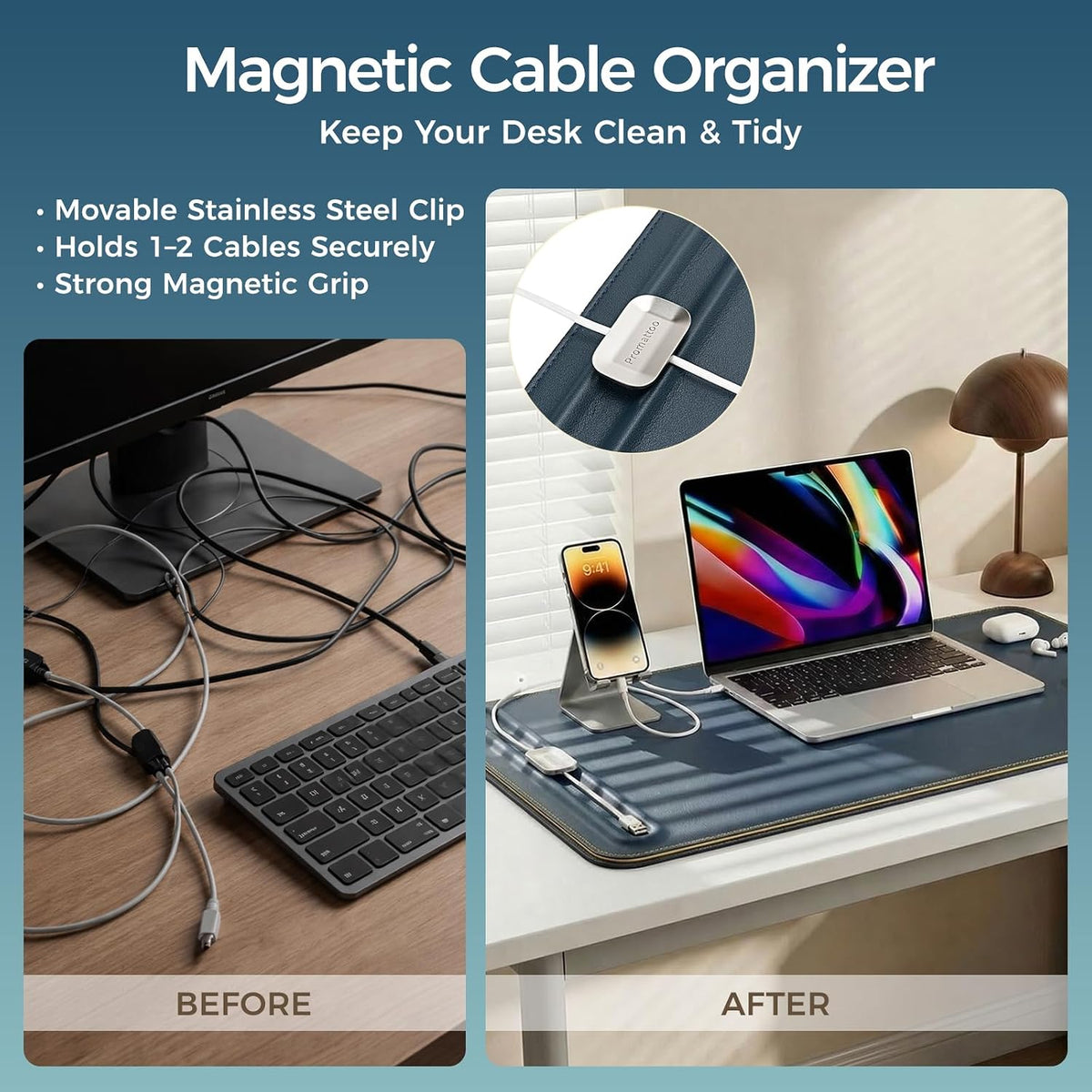 Desk Mat – Double-Sided Vegan Leather & Felt | Built-In Magnetic Cable Organizer & File Storage | Premium Workspace Pad for Office, Gaming & Creative Professionals-（Brown）