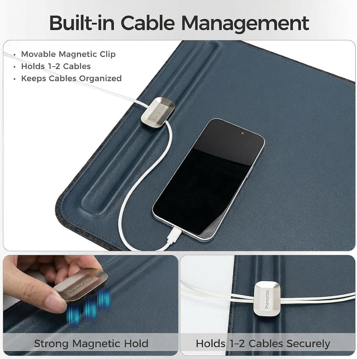 Desk Mat – Double-Sided Vegan Leather & Felt | Built-In Magnetic Cable Organizer & File Storage | Premium Workspace Pad for Office, Gaming & Creative Professionals-（Brown）