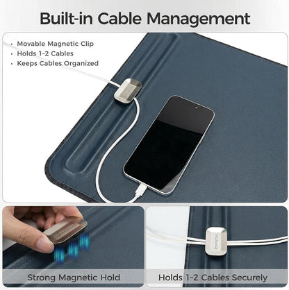 Desk Mat – Double-Sided Vegan Leather & Felt | Built-In Magnetic Cable Organizer & File Storage | Premium Workspace Pad for Office, Gaming & Creative Professionals-（Brown）