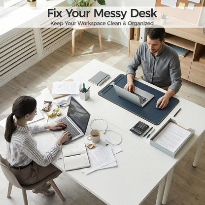 Desk Mat – Double-Sided Vegan Leather & Felt | Built-In Magnetic Cable Organizer & File Storage | Premium Workspace Pad for Office, Gaming & Creative Professionals-（Brown）