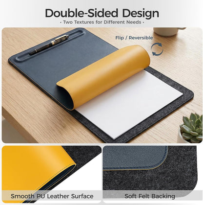 Desk Mat – Double-Sided Vegan Leather & Felt | Built-In Magnetic Cable Organizer & File Storage | Premium Workspace Pad for Office, Gaming & Creative Professionals-（Brown）
