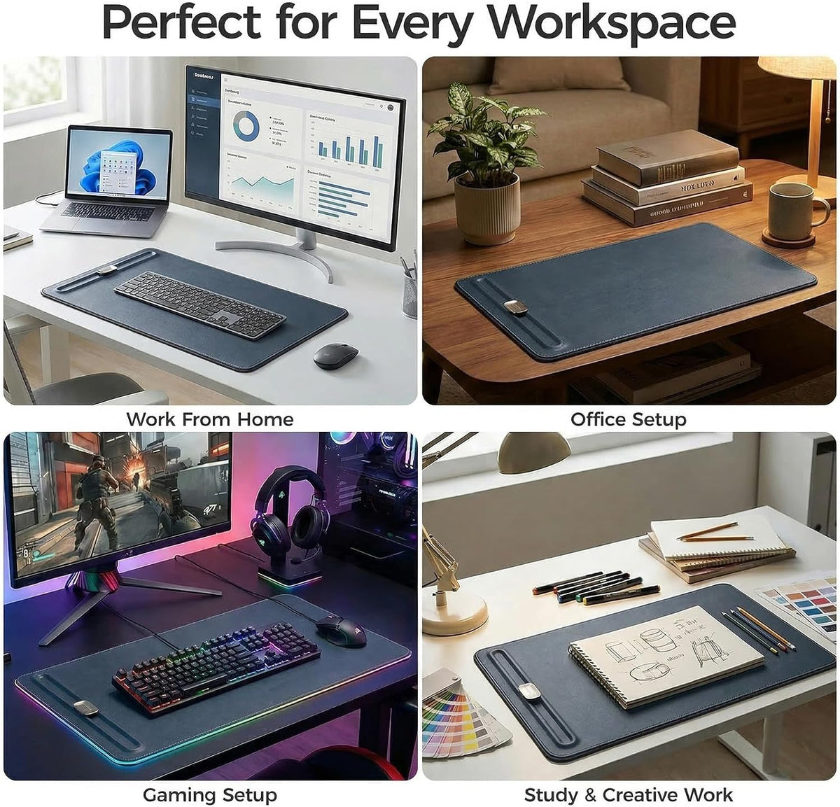 Desk Mat – Double-Sided Vegan Leather & Felt | Built-In Magnetic Cable Organizer & File Storage | Premium Workspace Pad for Office, Gaming & Creative Professionals-（Brown）