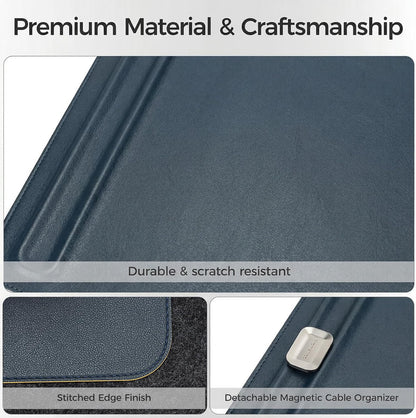 Desk Mat – Double-Sided Vegan Leather & Felt | Built-In Magnetic Cable Organizer & File Storage | Premium Workspace Pad for Office, Gaming & Creative Professionals-（Brown）