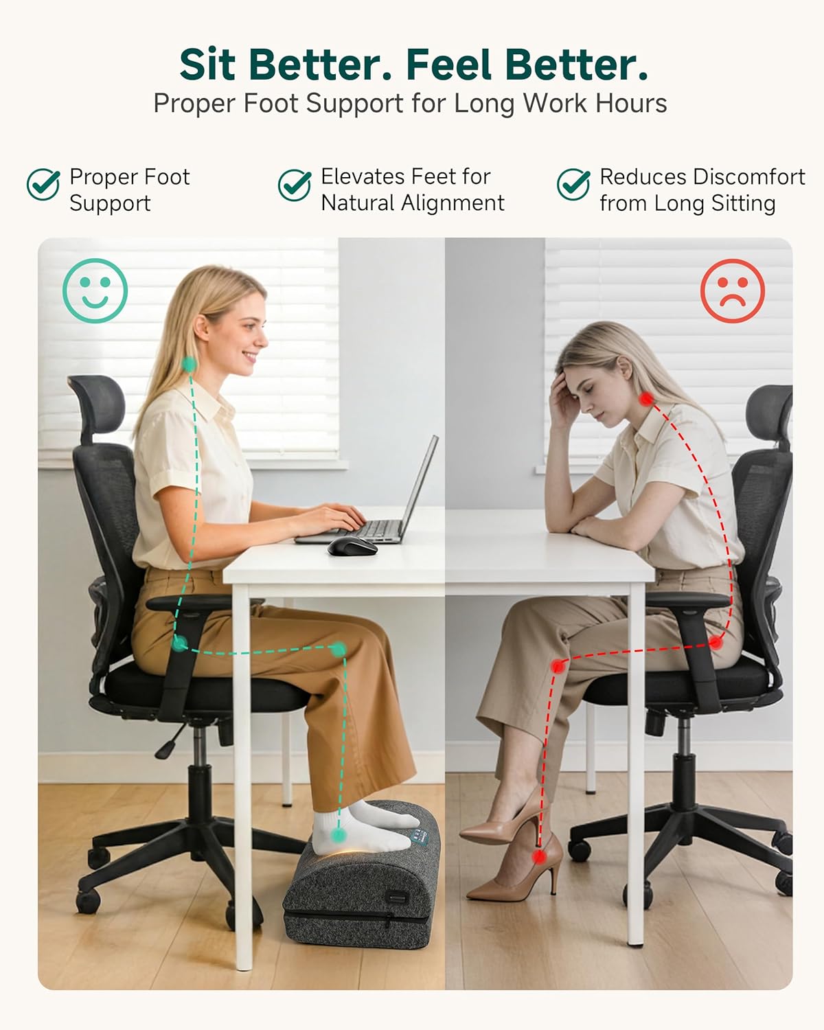Heated Foot Rest Under Desk, Adjustable Height Foot Stool