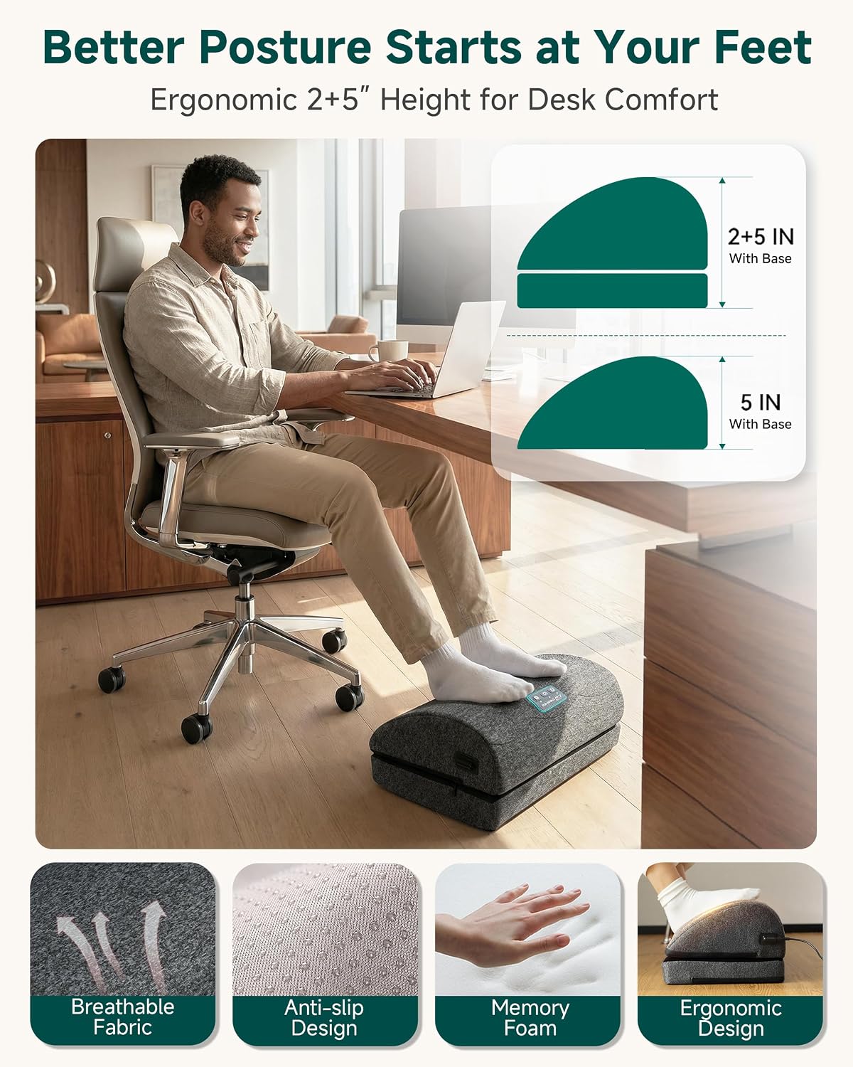 Heated Foot Rest Under Desk, Adjustable Height Foot Stool
