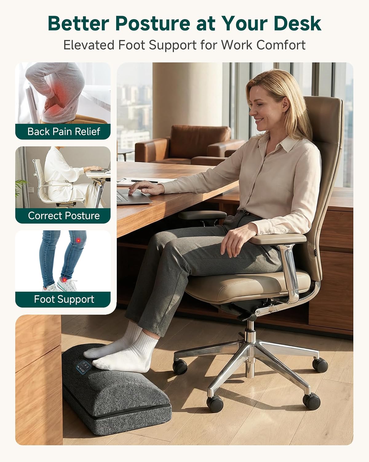 Heated Foot Rest Under Desk, Adjustable Height Foot Stool