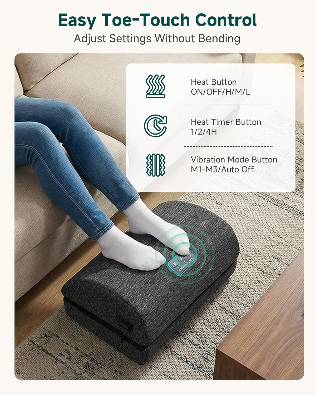 Heated Foot Rest Under Desk, Adjustable Height Foot Stool