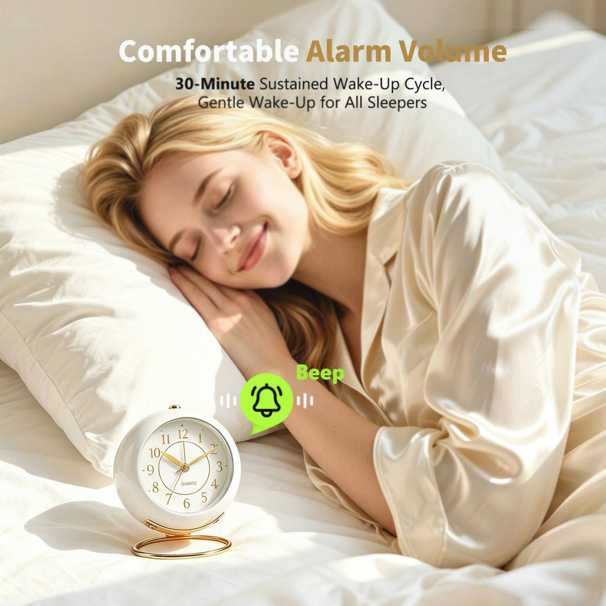 Analog Alarm Clock, Retro Small Desk Clock with Night Light, Backlight Cute Simple Metal Design, Silent Non-Ticking, Battery Powered, for Bedroom,Travel,Kitchen,Bedside Desktop Decor