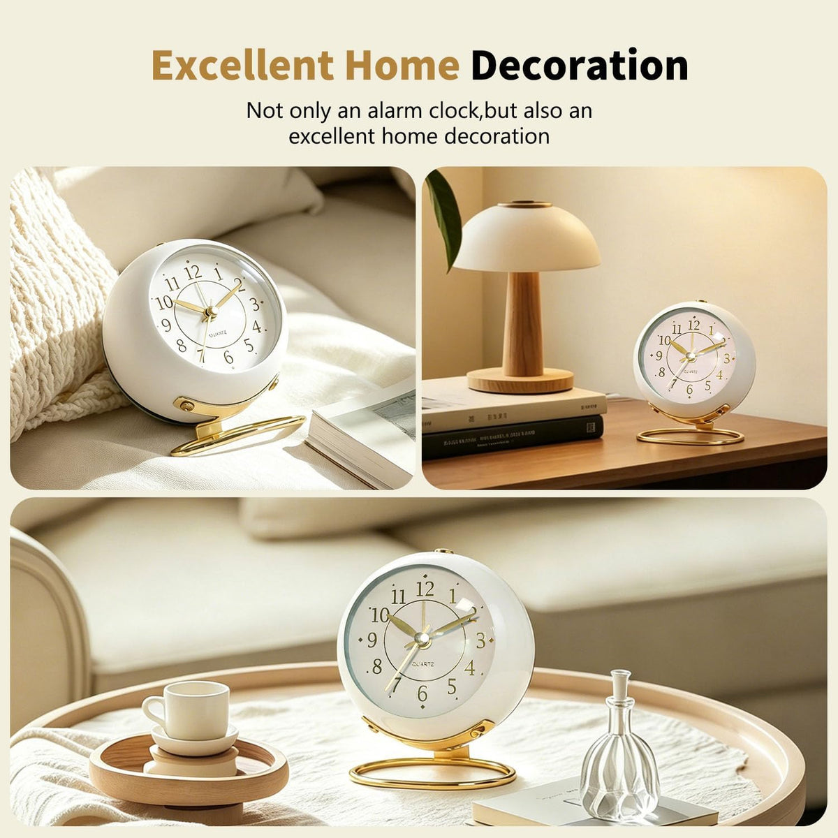 Analog Alarm Clock, Retro Small Desk Clock with Night Light, Backlight Cute Simple Metal Design, Silent Non-Ticking, Battery Powered, for Bedroom,Travel,Kitchen,Bedside Desktop Decor
