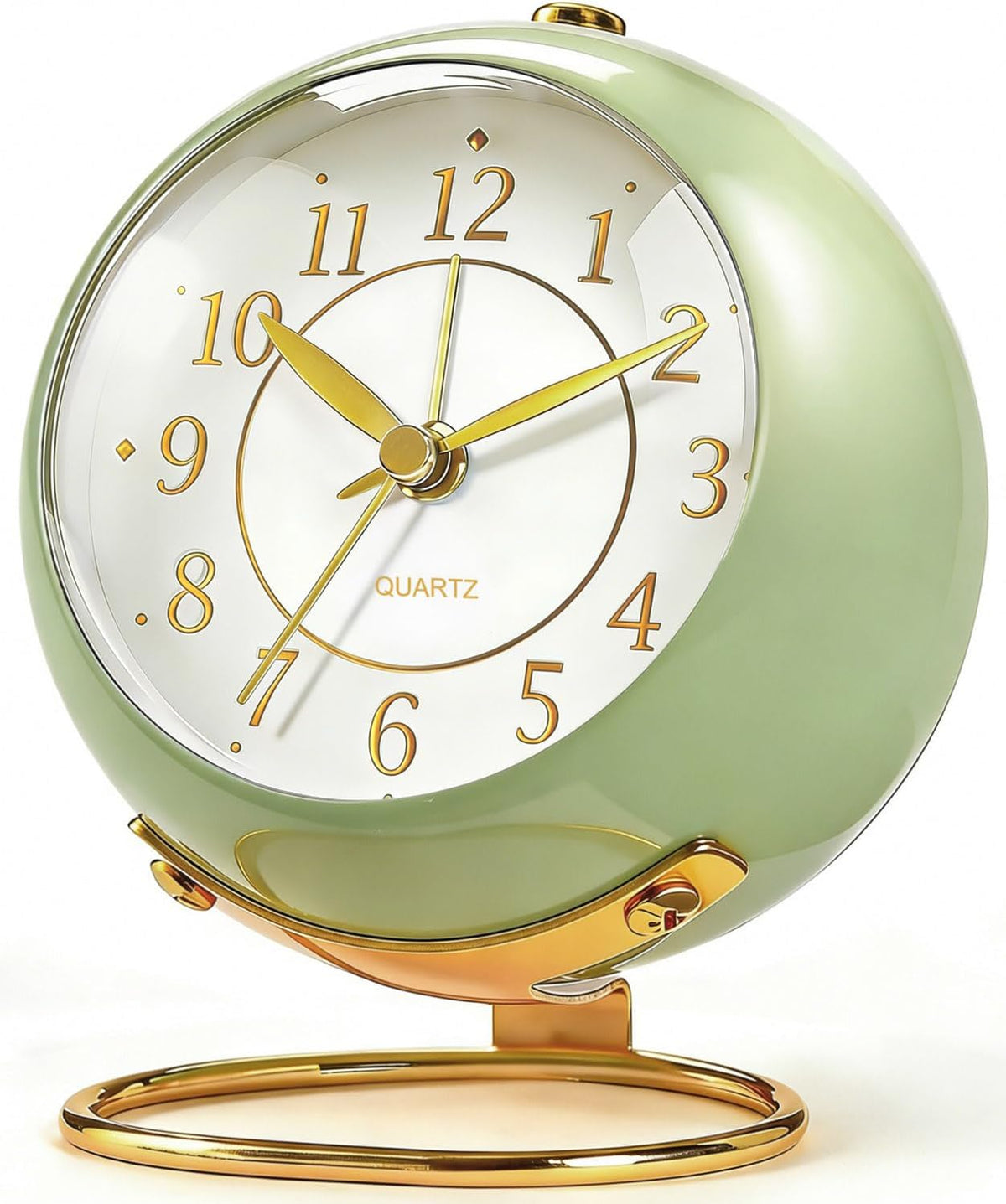 Analog Alarm Clock, Retro Small Desk Clock with Night Light, Backlight Cute Simple Metal Design, Silent Non-Ticking, Battery Powered, for Bedroom,Travel,Kitchen,Bedside Desktop Decor