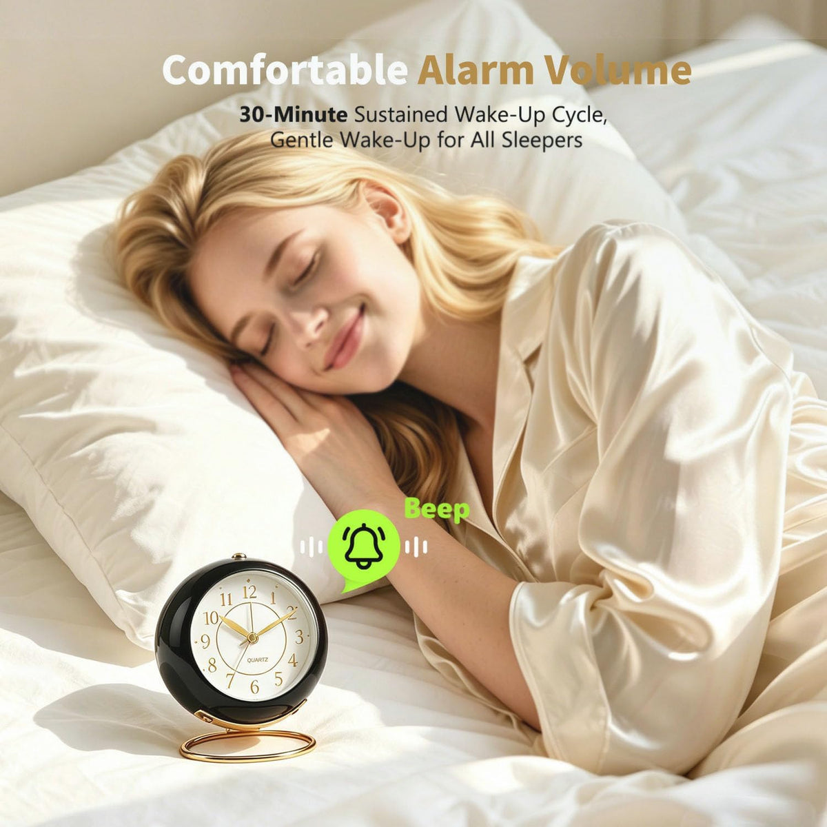Analog Alarm Clock, Retro Small Desk Clock with Night Light, Backlight Cute Simple Metal Design, Silent Non-Ticking, Battery Powered, for Bedroom,Travel,Kitchen,Bedside Desktop Decor