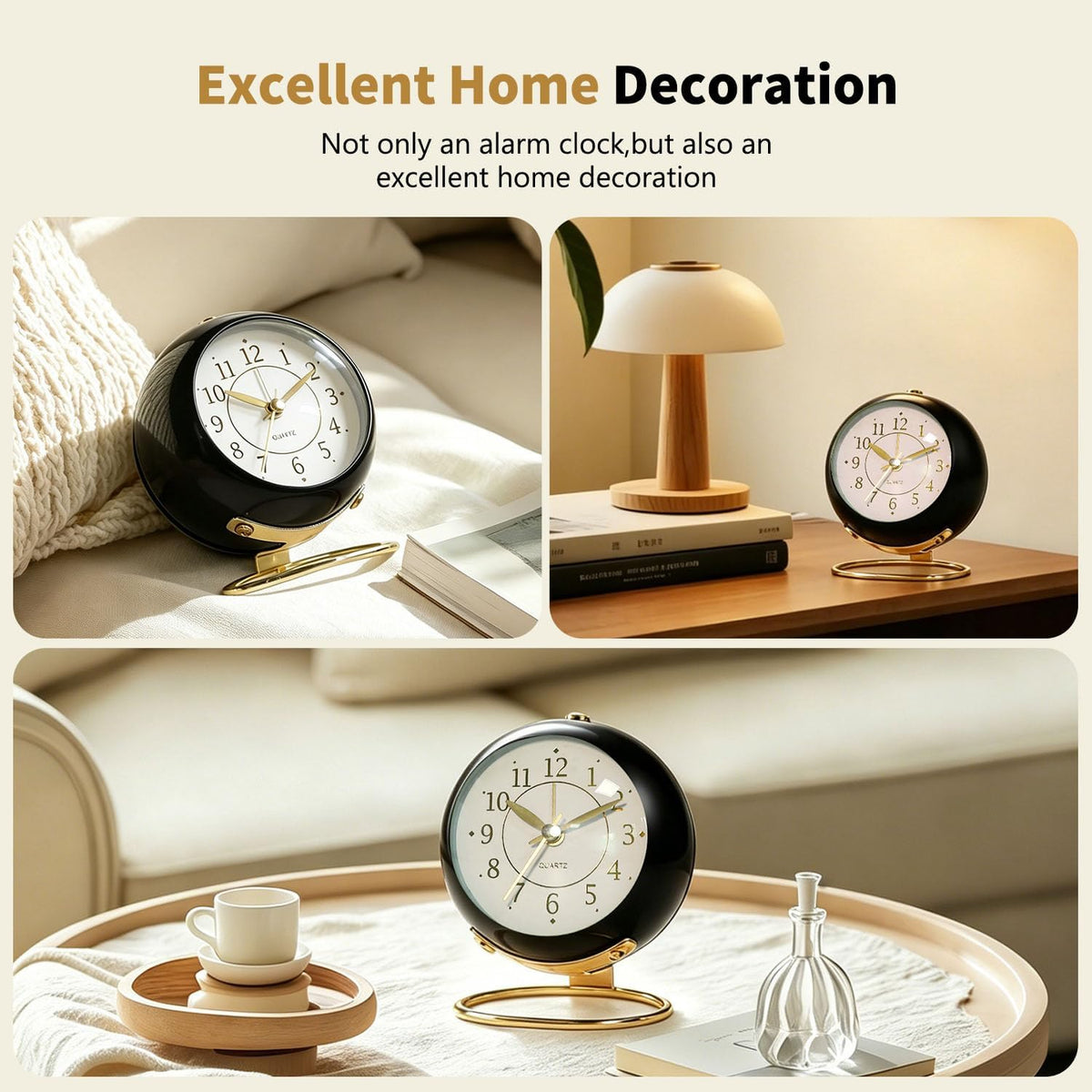 Analog Alarm Clock, Retro Small Desk Clock with Night Light, Backlight Cute Simple Metal Design, Silent Non-Ticking, Battery Powered, for Bedroom,Travel,Kitchen,Bedside Desktop Decor