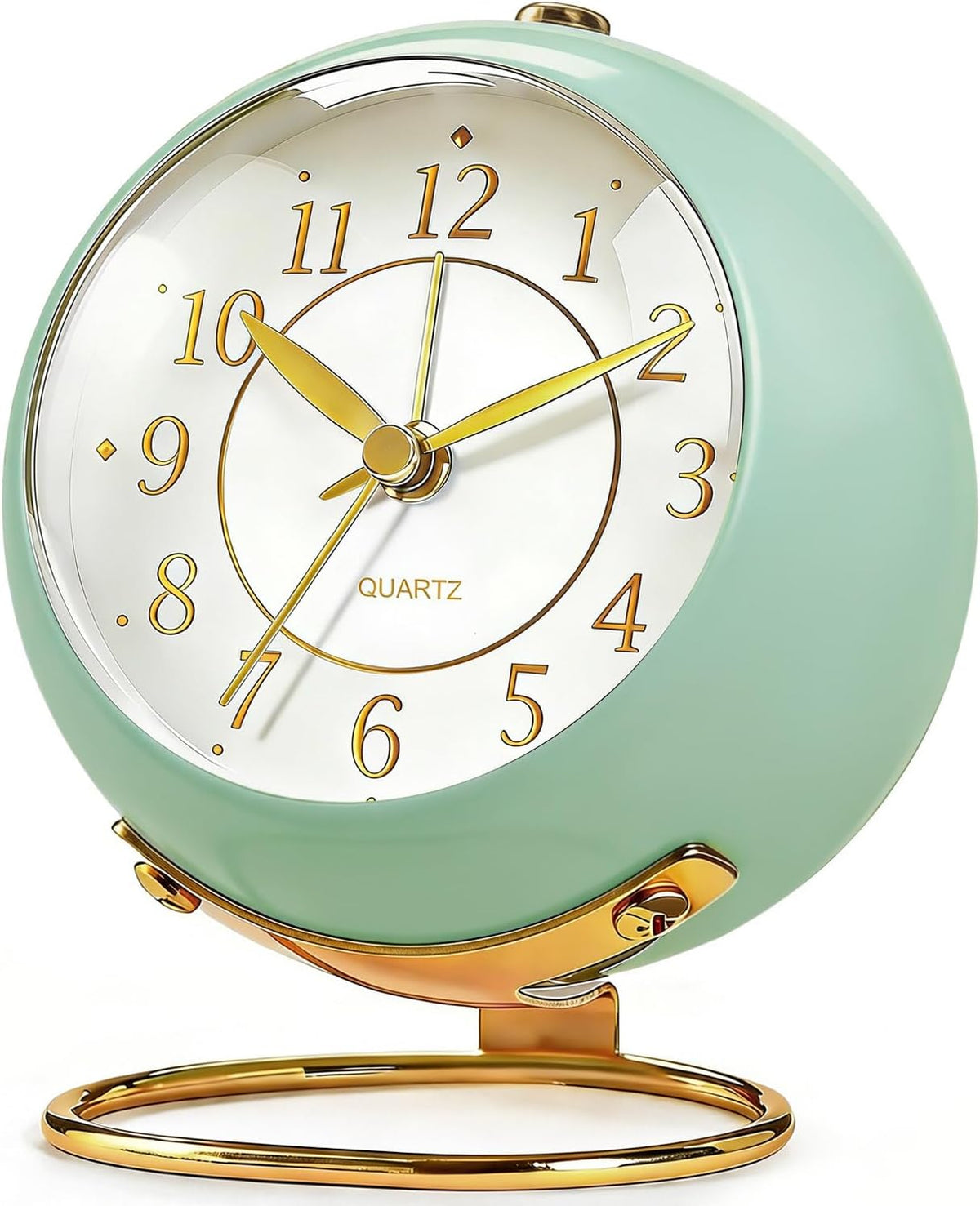 Analog Alarm Clock, Retro Small Desk Clock with Night Light, Backlight Cute Simple Metal Design, Silent Non-Ticking, Battery Powered, for Bedroom,Travel,Kitchen,Bedside Desktop Decor