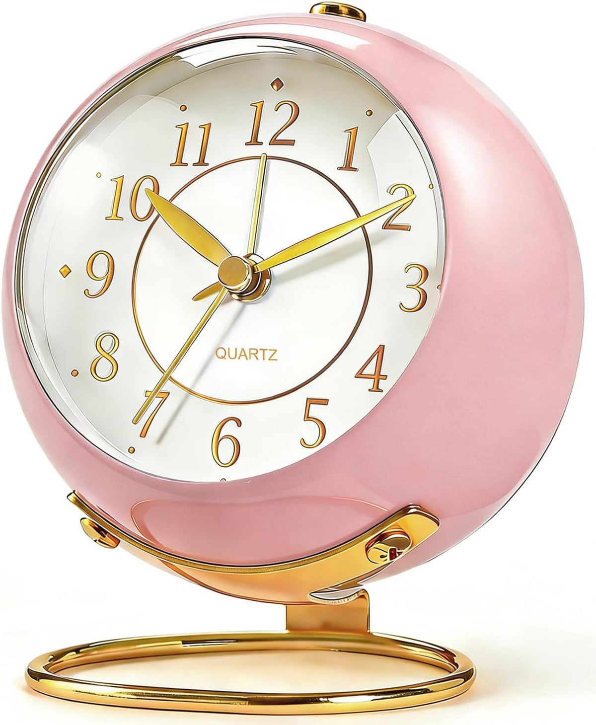 Analog Alarm Clock, Retro Small Desk Clock with Night Light, Backlight Cute Simple Metal Design, Silent Non-Ticking, Battery Powered, for Bedroom,Travel,Kitchen,Bedside Desktop Decor