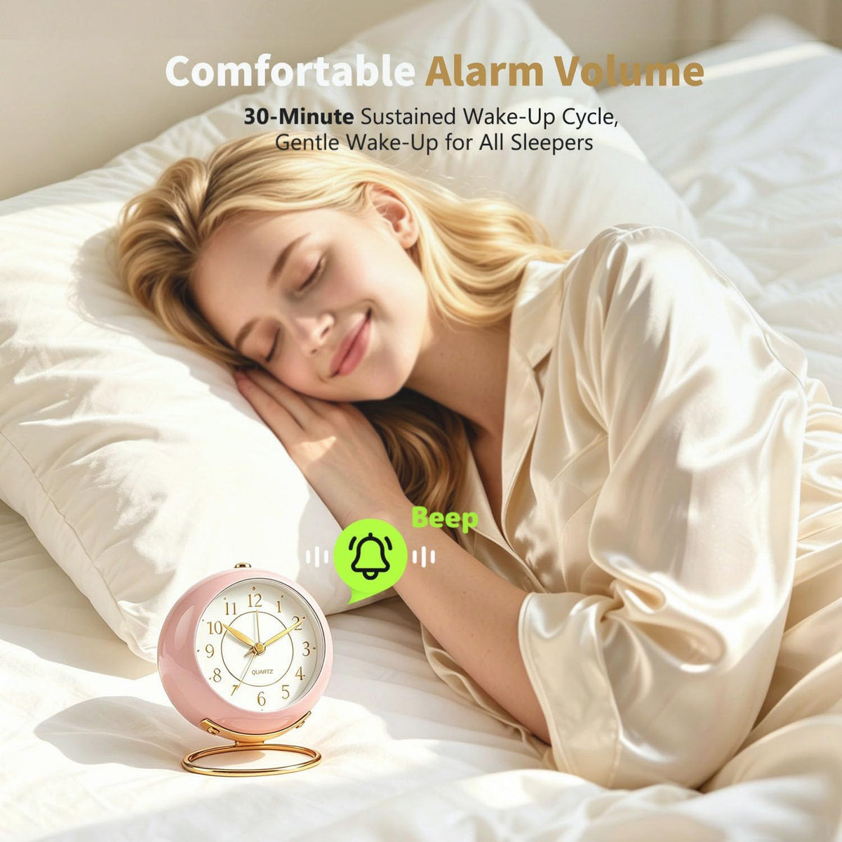 Analog Alarm Clock, Retro Small Desk Clock with Night Light, Backlight Cute Simple Metal Design, Silent Non-Ticking, Battery Powered, for Bedroom,Travel,Kitchen,Bedside Desktop Decor