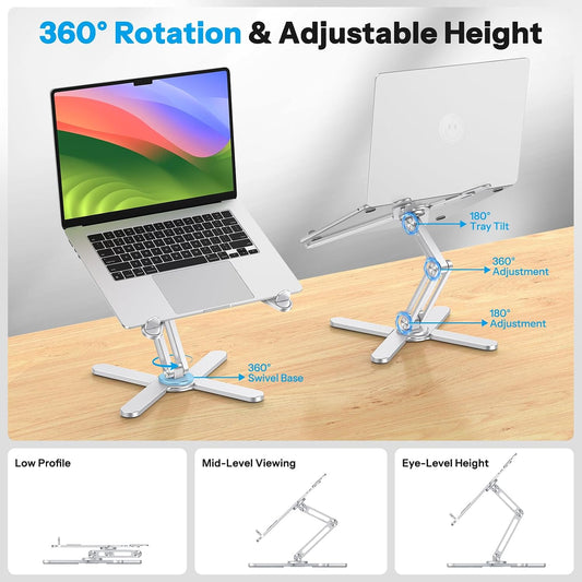 LA10 360° Rotating Laptop Stand Riser Foldable for Desk, Silver