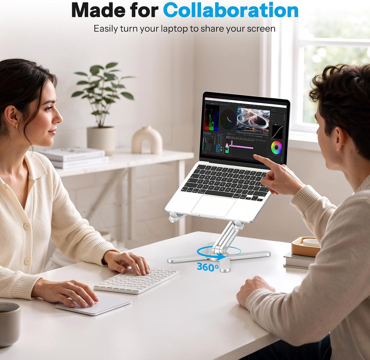 LA10 360° Rotating Laptop Stand Riser Foldable for Desk, Silver