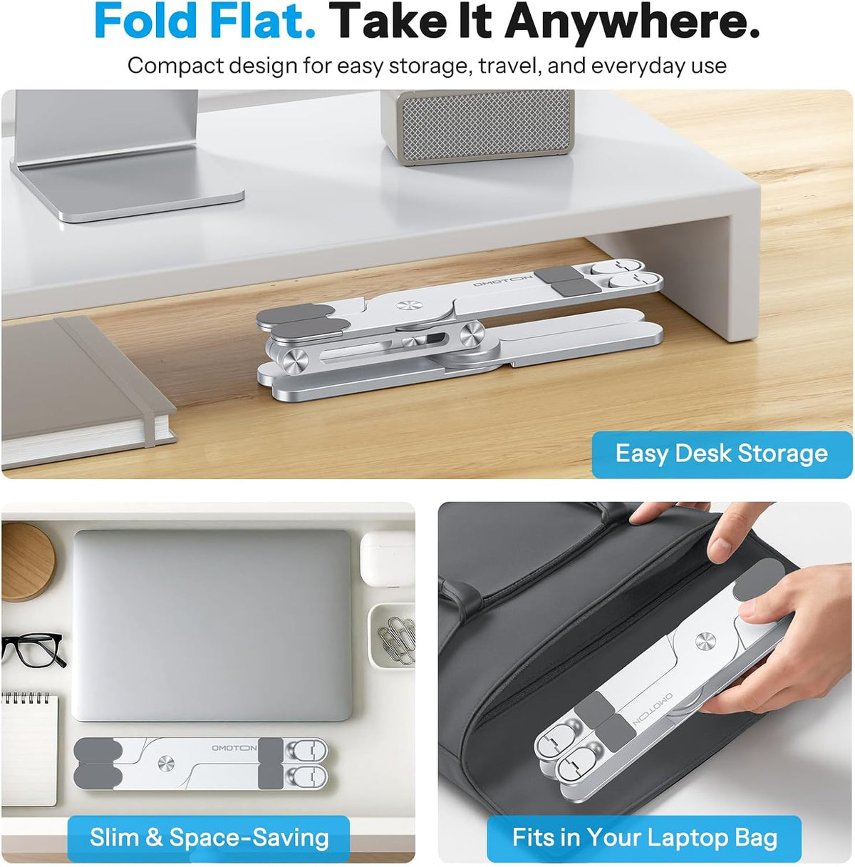 LA10 360° Rotating Laptop Stand Riser Foldable for Desk, Silver
