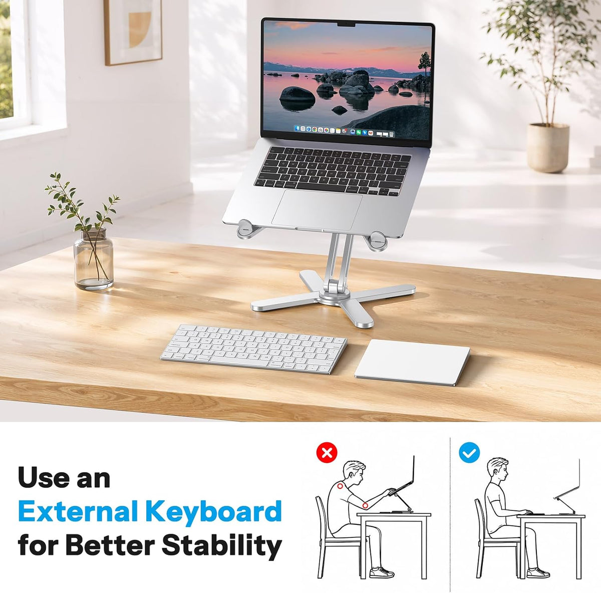 LA10 360° Rotating Laptop Stand Riser Foldable for Desk, Silver