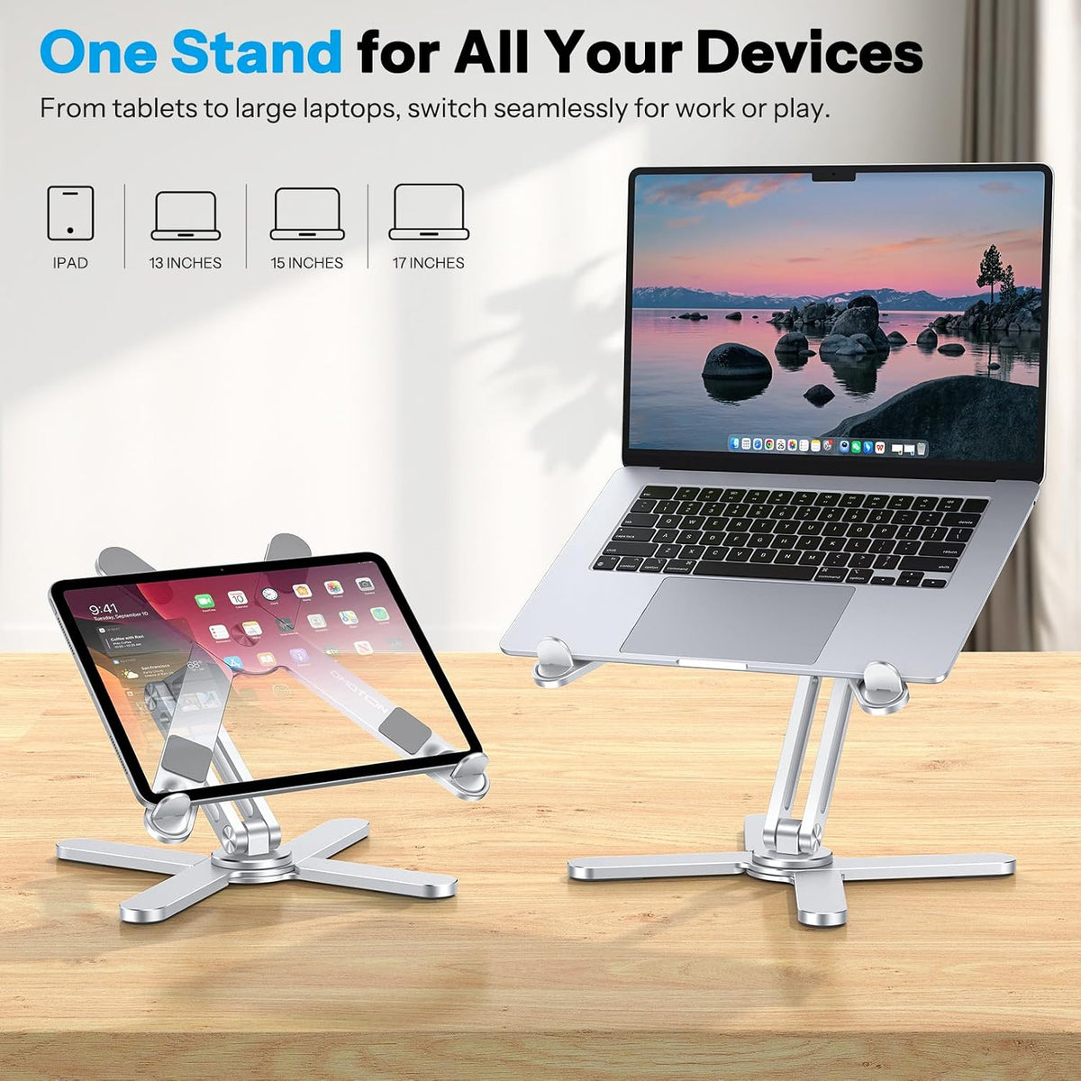 LA10 360° Rotating Laptop Stand Riser Foldable for Desk, Silver