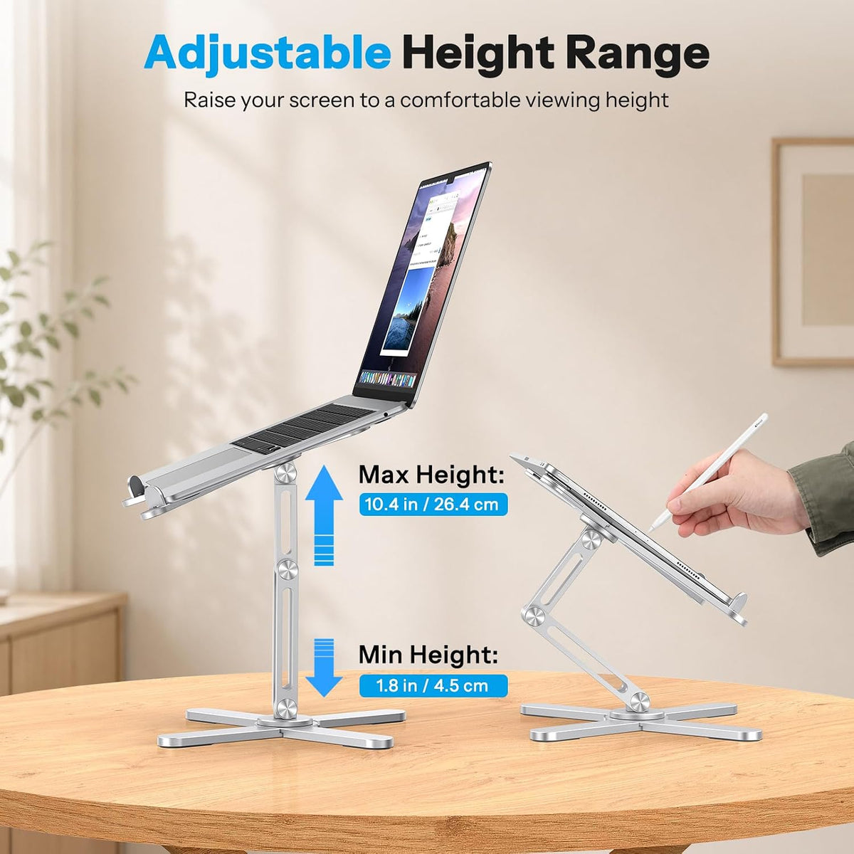 LA10 360° Rotating Laptop Stand Riser Foldable for Desk, Silver
