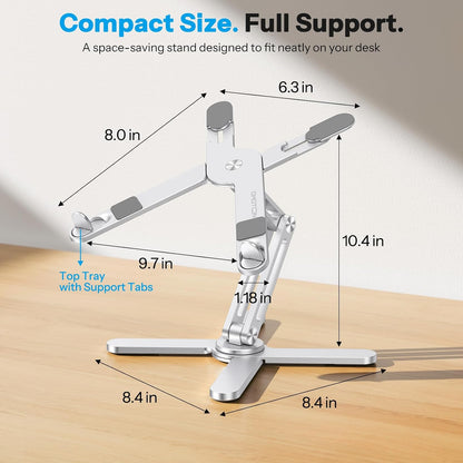 LA10 360° Rotating Laptop Stand Riser Foldable for Desk, Silver