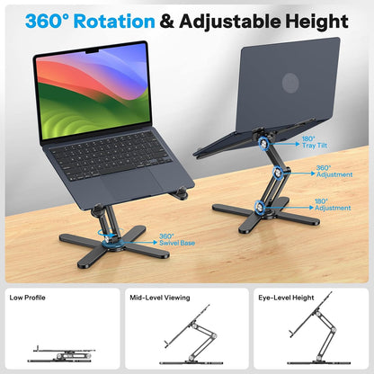 LA10 360° Rotating Laptop Stand Riser Foldable for Desk, Silver