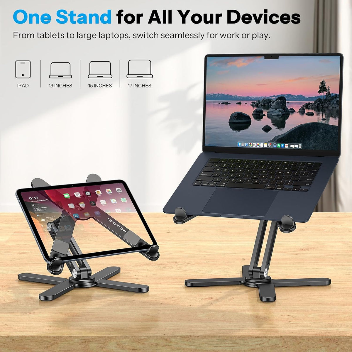 LA10 360° Rotating Laptop Stand Riser Foldable for Desk, Silver