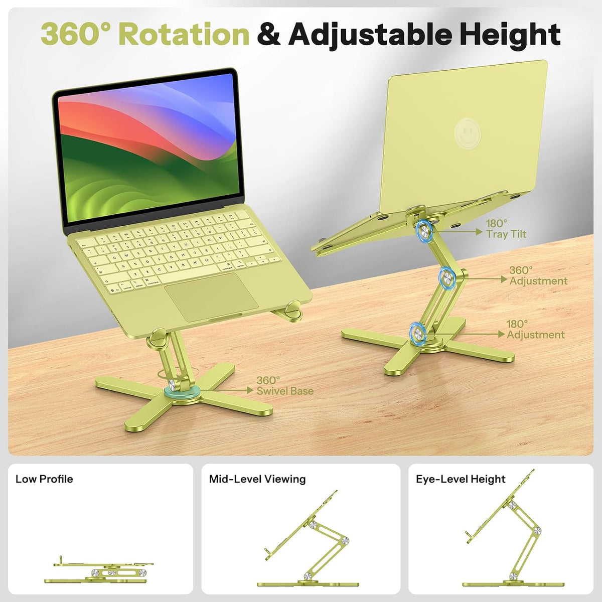LA10 360° Rotating Laptop Stand Riser Foldable for Desk, Silver