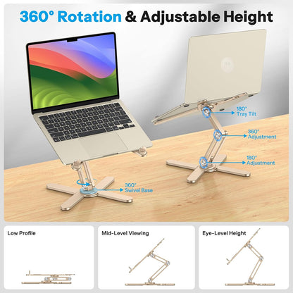 LA10 360° Rotating Laptop Stand Riser Foldable for Desk, Silver