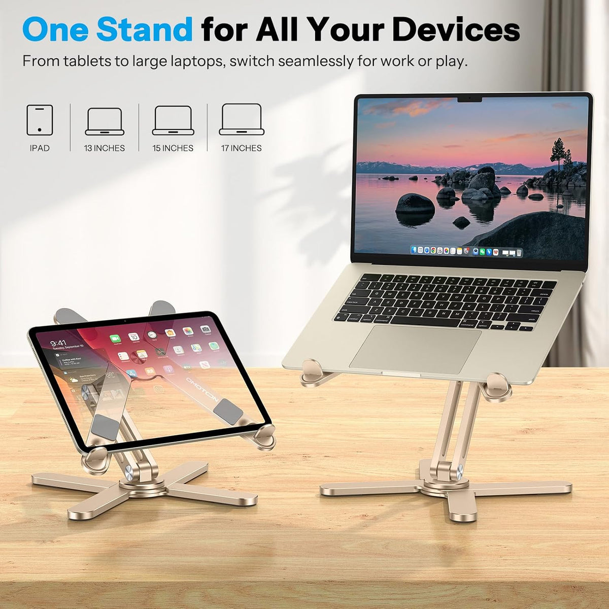 LA10 360° Rotating Laptop Stand Riser Foldable for Desk, Silver
