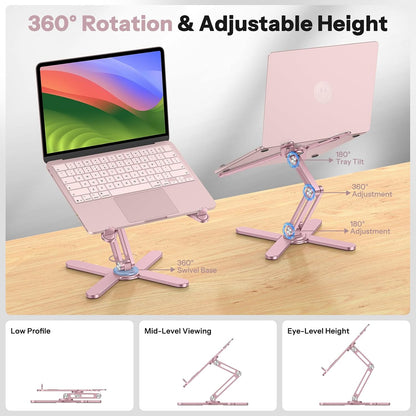 LA10 360° Rotating Laptop Stand Riser Foldable for Desk, Silver
