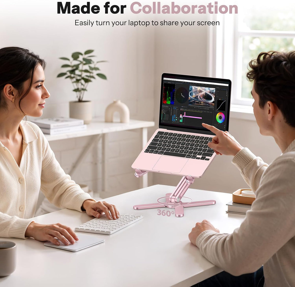 LA10 360° Rotating Laptop Stand Riser Foldable for Desk, Silver