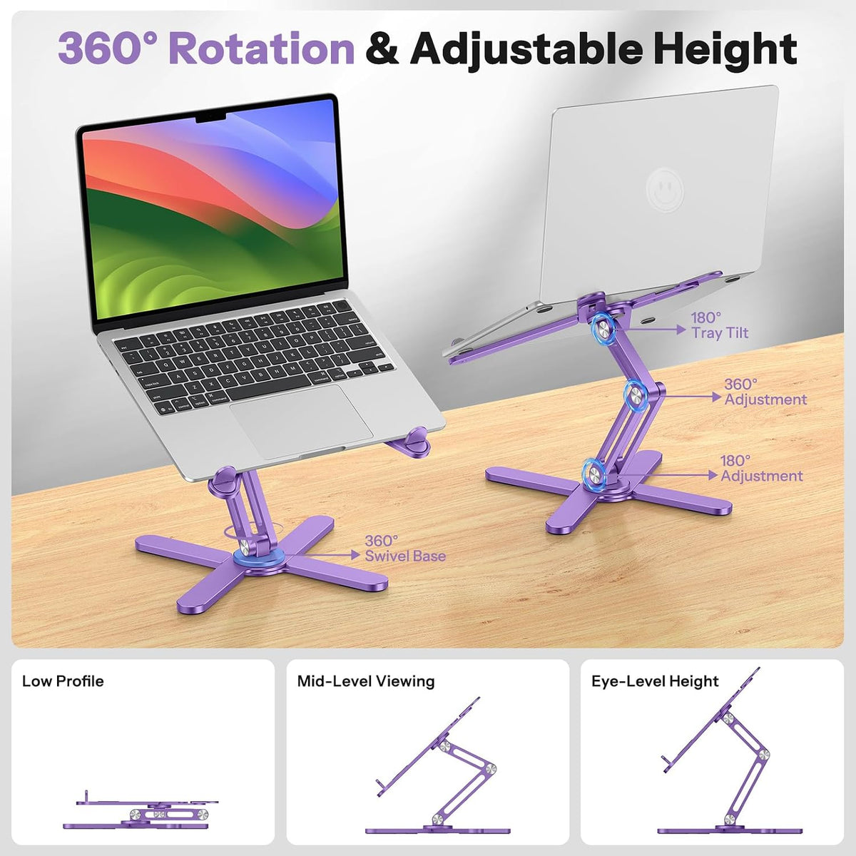 LA10 360° Rotating Laptop Stand Riser Foldable for Desk, Silver