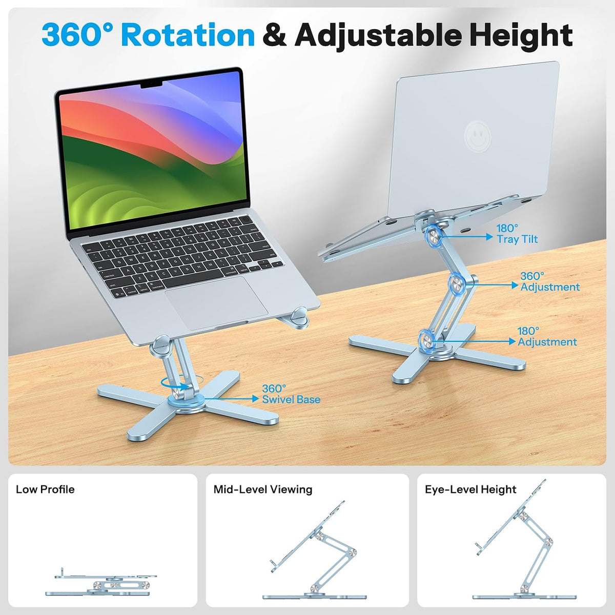 LA10 360° Rotating Laptop Stand Riser Foldable for Desk, Silver