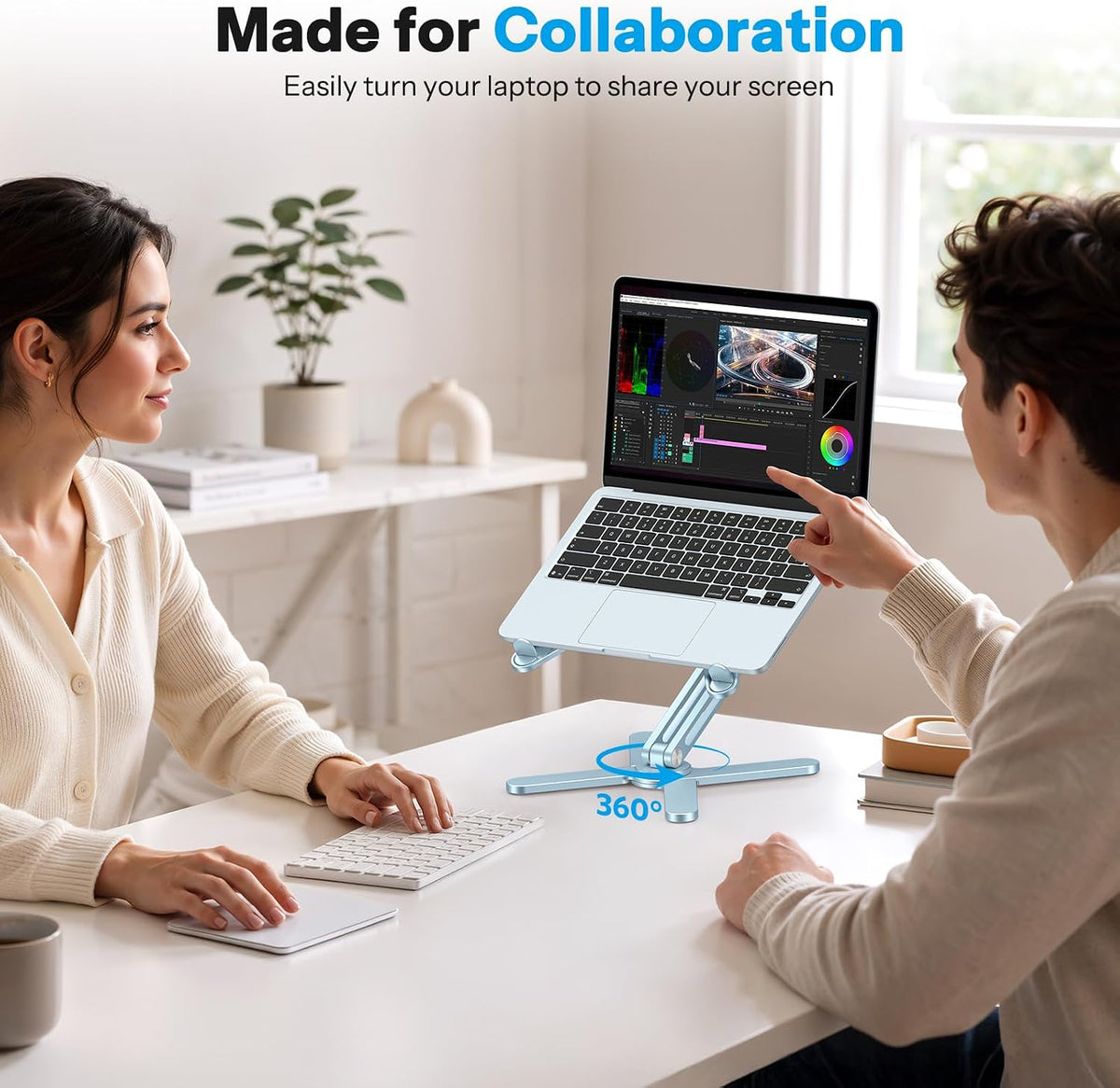 LA10 360° Rotating Laptop Stand Riser Foldable for Desk, Silver