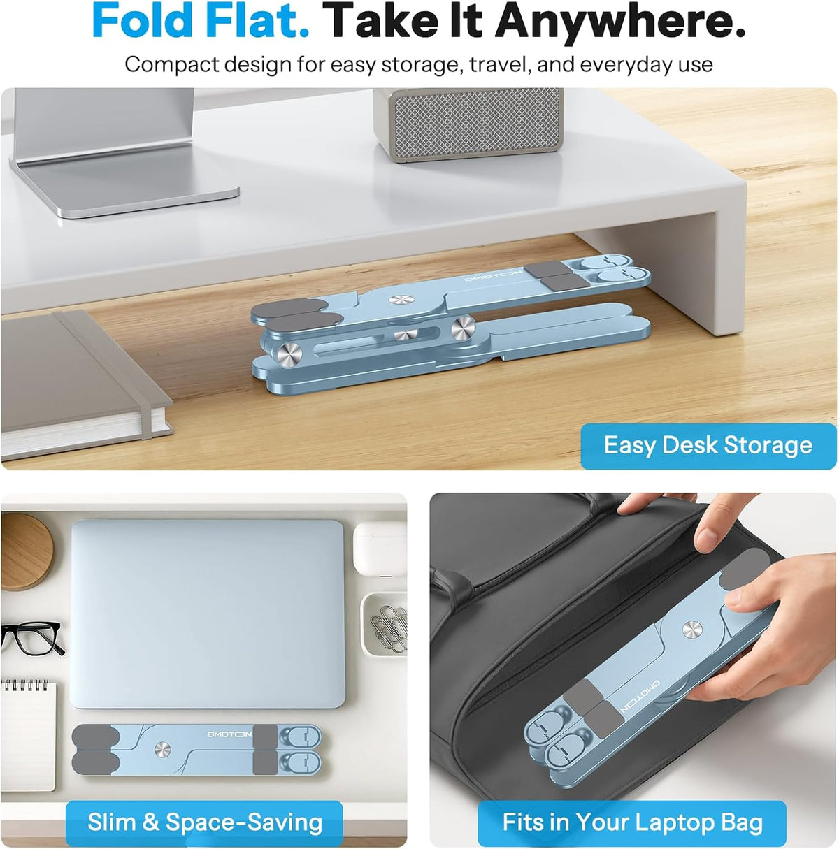 LA10 360° Rotating Laptop Stand Riser Foldable for Desk, Silver