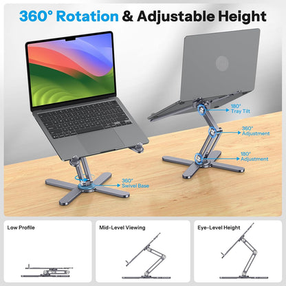 LA10 360° Rotating Laptop Stand Riser Foldable for Desk, Silver