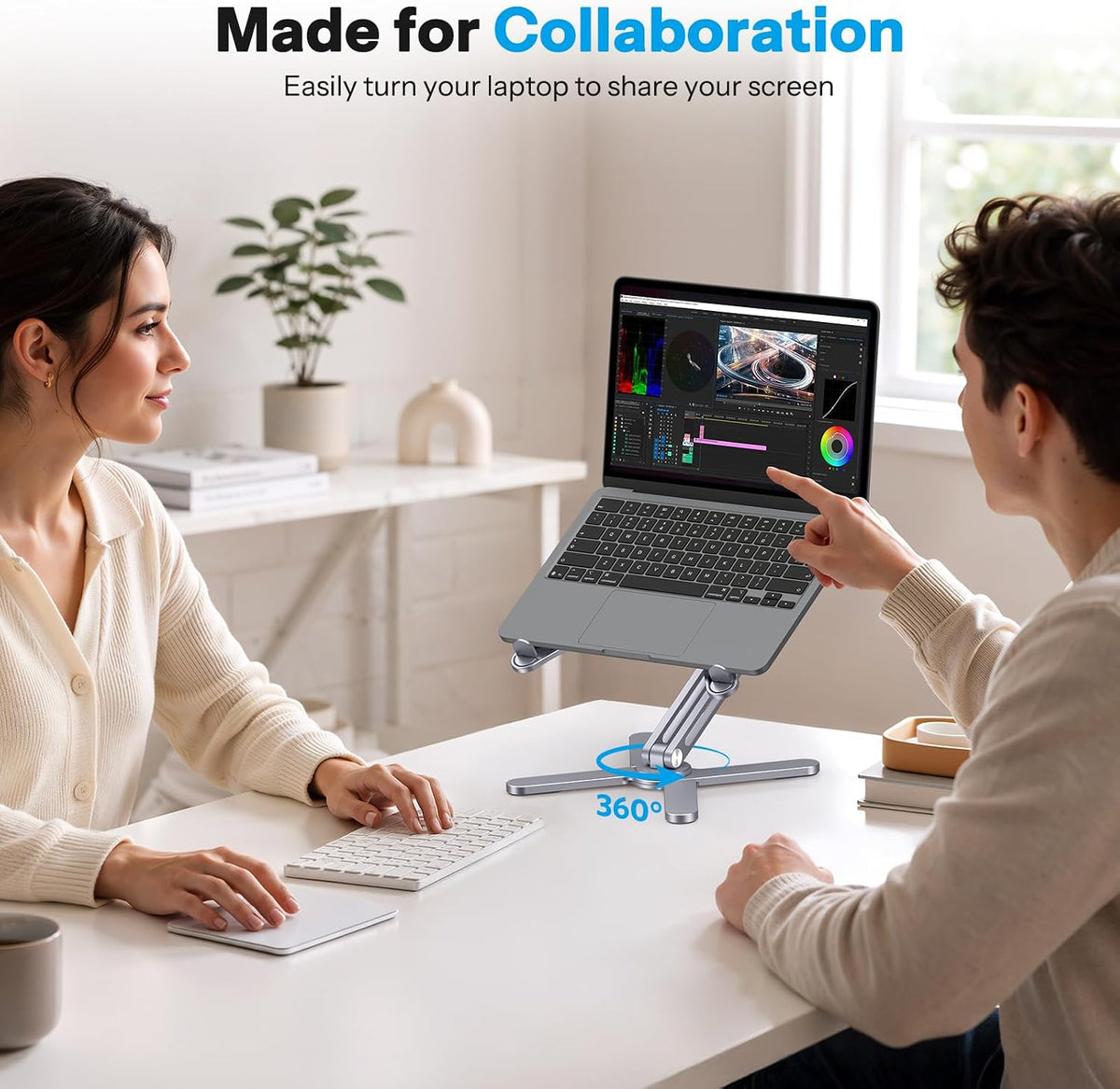 LA10 360° Rotating Laptop Stand Riser Foldable for Desk, Silver