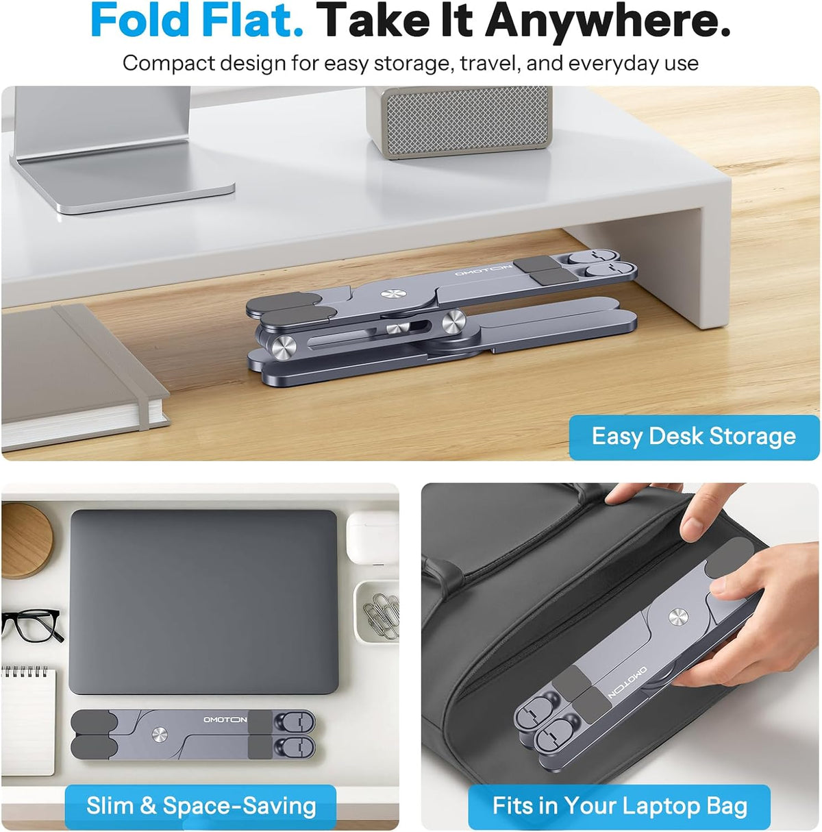 LA10 360° Rotating Laptop Stand Riser Foldable for Desk, Silver