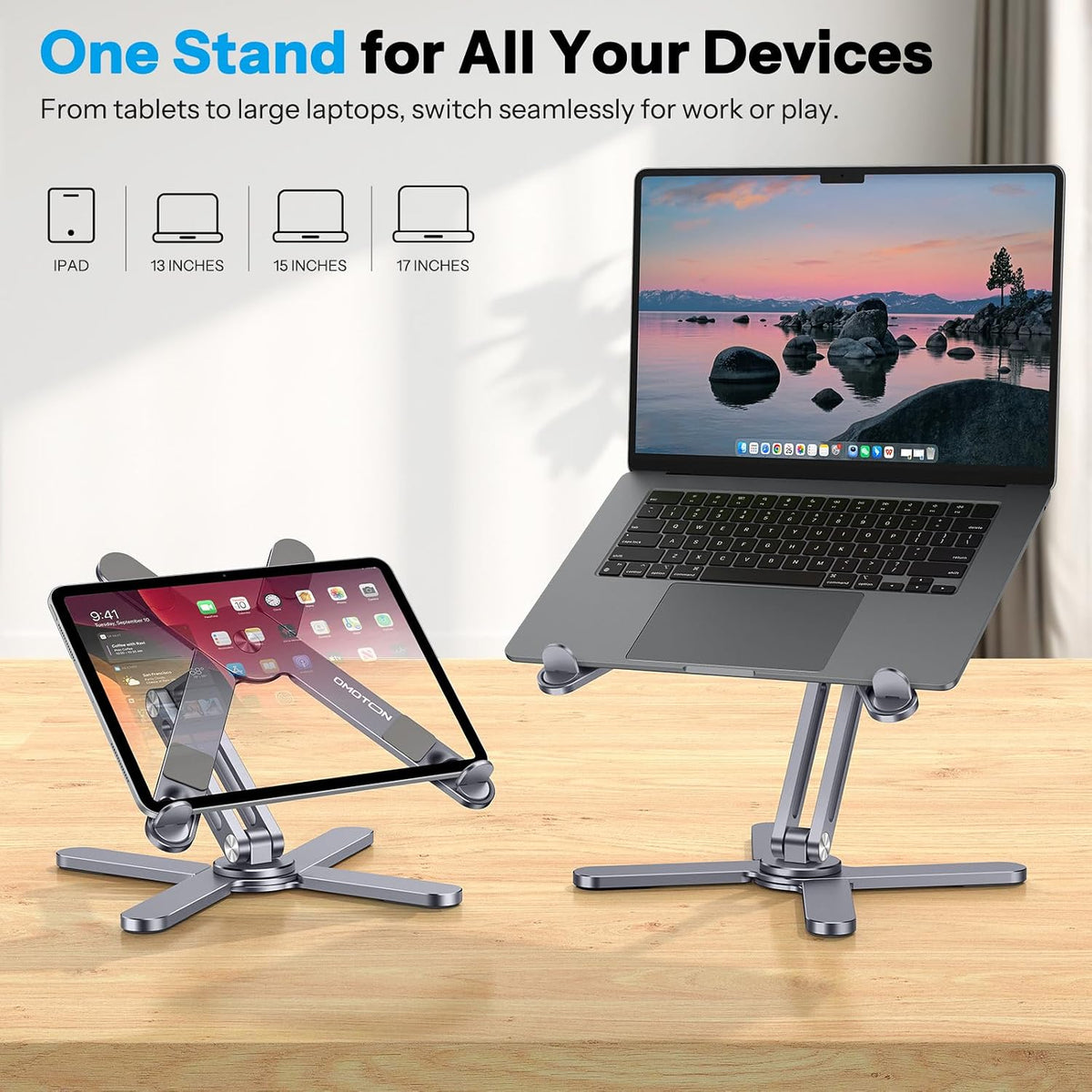 LA10 360° Rotating Laptop Stand Riser Foldable for Desk, Silver