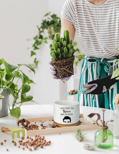 I Have Asked You Thrice Now for Water Ceramic Succulent Planter Pot, Funny Plants Pots Friends Merchandise Gifts, for Women Mom Grandma Plant Lovers Gifts - 3.5 inch(Plant Not Included)