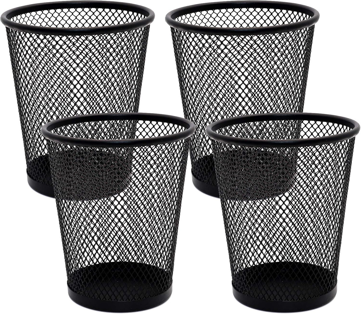4 Pack Pen Holder Metal Mesh Pencil Holders Round Shaped Pen Holders for Desk Office Wire Mesh Container Pen Organizer,Black