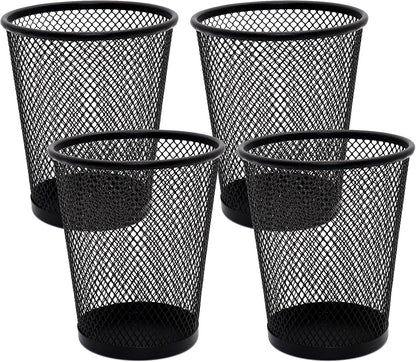 4 Pack Pen Holder Metal Mesh Pencil Holders Round Shaped Pen Holders for Desk Office Wire Mesh Container Pen Organizer,Black