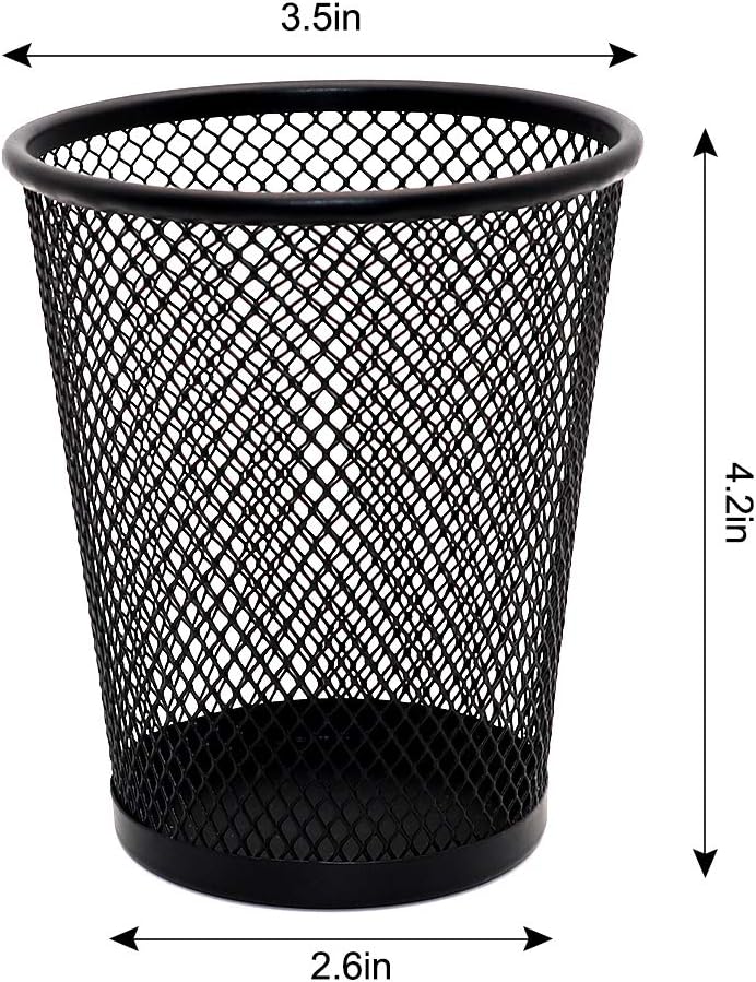4 Pack Pen Holder Metal Mesh Pencil Holders Round Shaped Pen Holders for Desk Office Wire Mesh Container Pen Organizer,Black