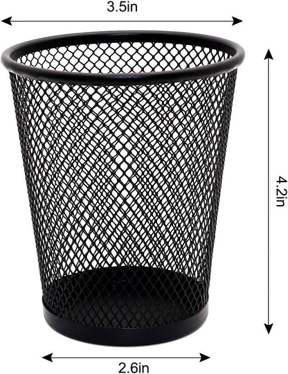 4 Pack Pen Holder Metal Mesh Pencil Holders Round Shaped Pen Holders for Desk Office Wire Mesh Container Pen Organizer,Black